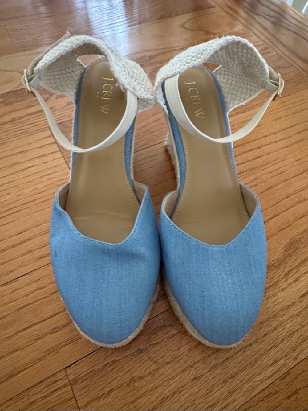 J.Crew Light Blue Denim Espadrille Wedge Sandals with Ankle Strap